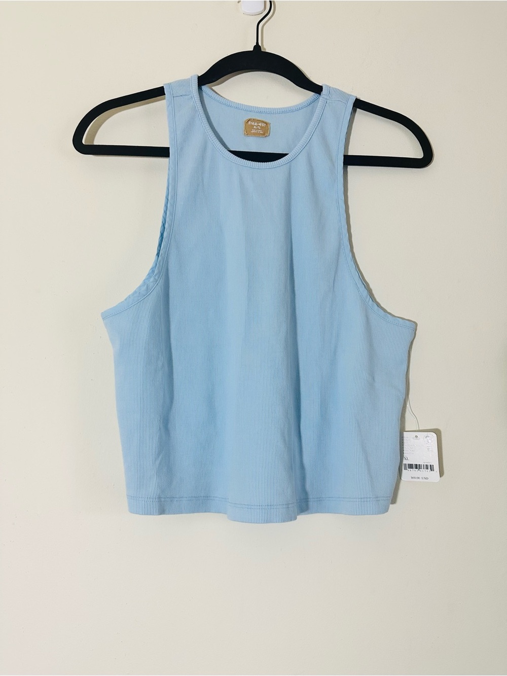 Free People Ribbed Cropped tank top in Blue Snowflake NWT XL